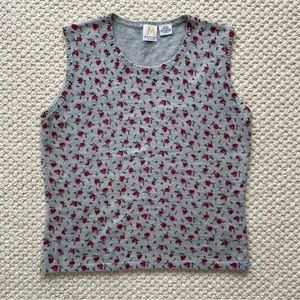 Vintage grey sweater vest with pink flowers